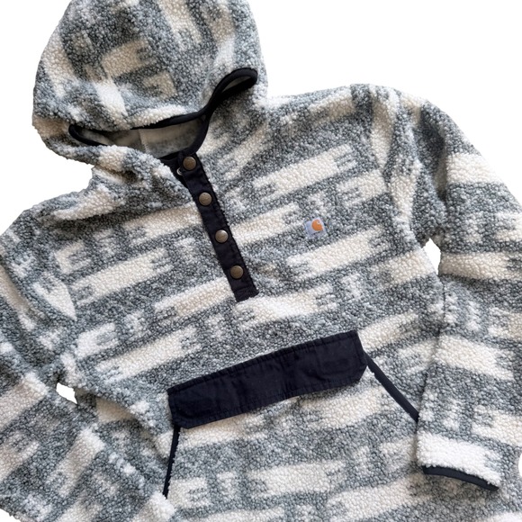 Carhartt Other - Carhartt kid Fleece Hoodie XL Grey White Geometric cozy warm layering Sweatshirt